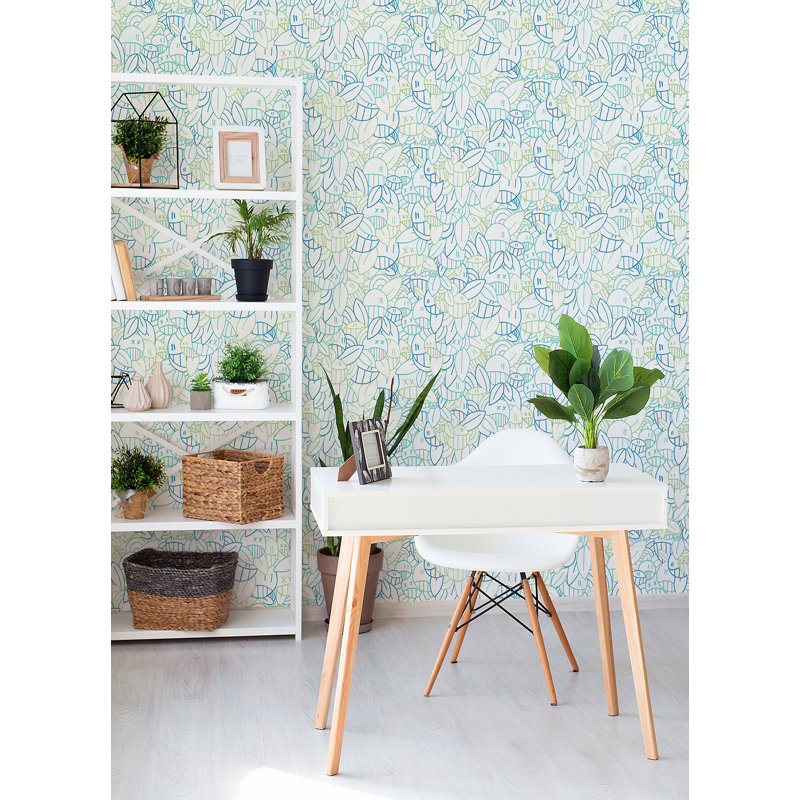 Papier peint adhésif jaune avec arrangements audacieux, Bleu / vert