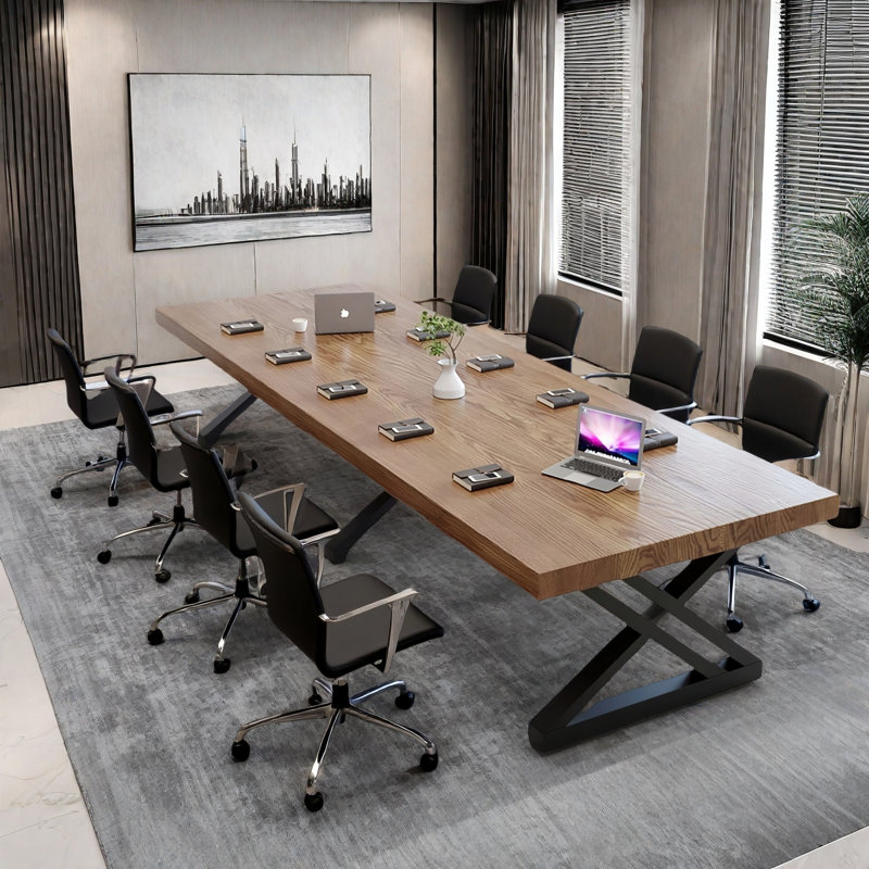 10-person solid wood rectangular conference table, 29.53" H x 118.11" L x 47.24" W