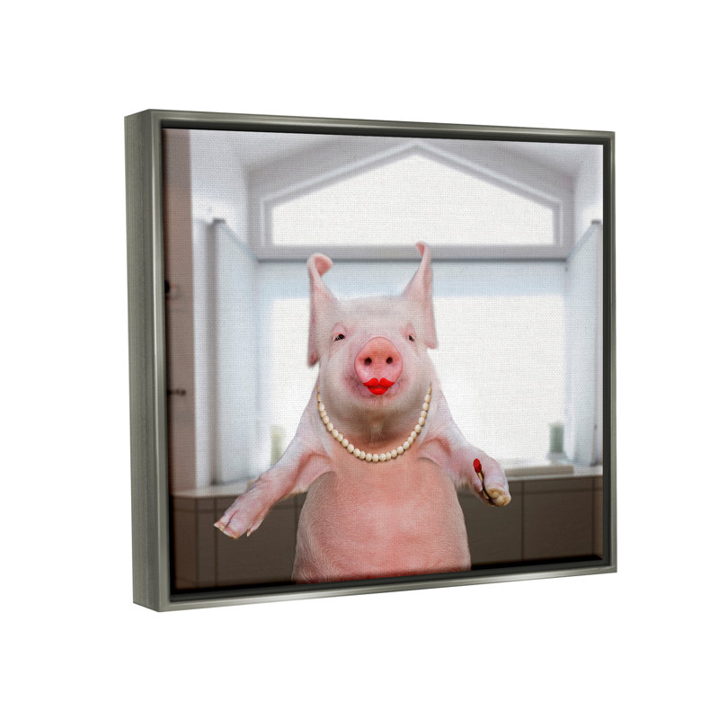 «Glam Pig in Rouge à lèvres» par Lund Roeser - impression, H 17 po x l 21 po x P 1,7 po, Cadre flottant noir de jais