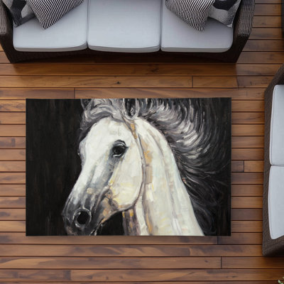 White Star Horse  White Western Outdoor Area Rug for Home Decor
