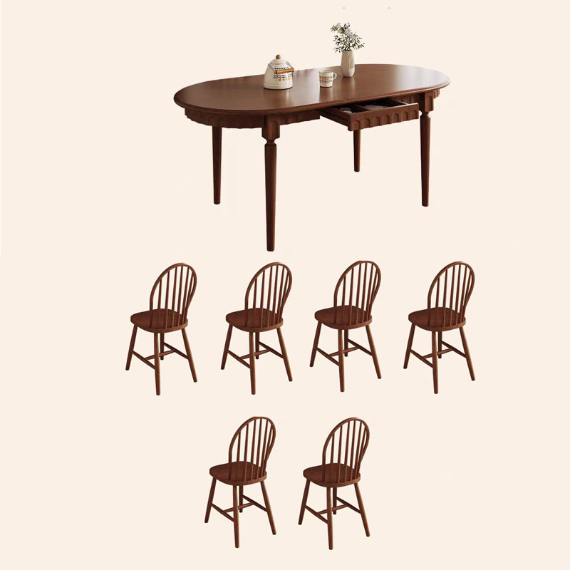 Ensemble de table à manger et de chaises de style rétro français, Brun clair
