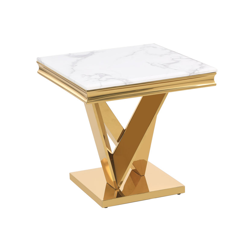  Yulianna 24" Marble End Table , Gold