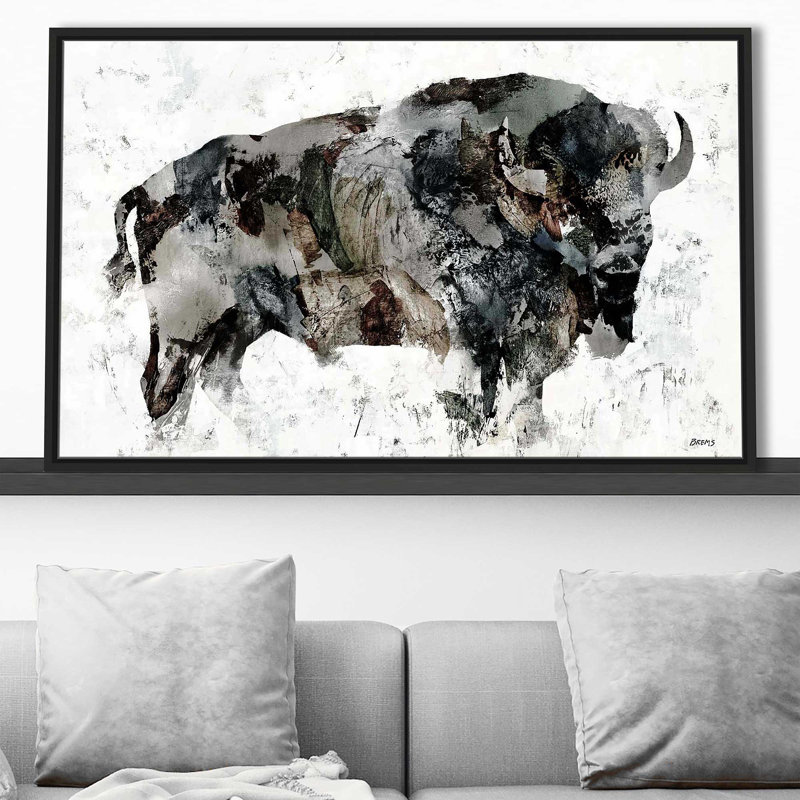 Bison des bois - cadre flottant, impression, Reproduction avec cadre flottant, H 27,5 po x l 43,5 po, Noir
