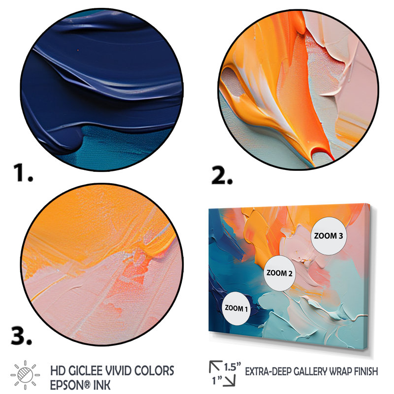 «Blue and Orange Paint Abstract Expression 2», art mural abstrait, H 12 po x l 20 po x P 1 po, Cadre flottant doré