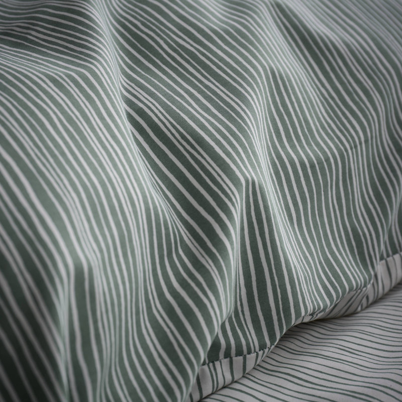 Rupert Cotton Stripe Duvet Cover Set With Pillowcases, Green, Double