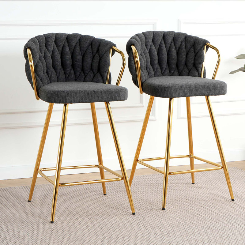 Chaise de bar en lin de conception moderne avec pieds hauts et tabouret, convient au café-bar, ensemble de 2, Noir