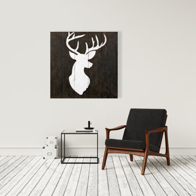 Silhouette blanche d'un cerf sur bois | Décoration de chambre à coucher