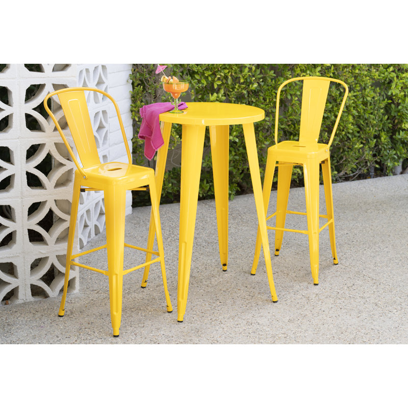 Genece Metal 3-Piece Indoor and Outdoor Bar Set, Yellow, 41" H x 30" W x 30" L