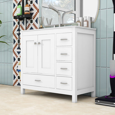 Modern Wooden Freestanding Single Bathroom Vanity with Ample Storage and Ceramic Basin