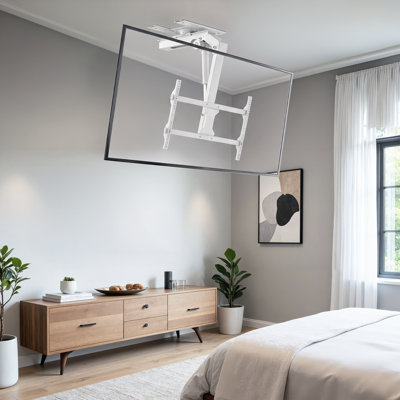 VIVO White Electric Flip Down and Swivel Ceiling TV Mount for 37”-86” Screens
