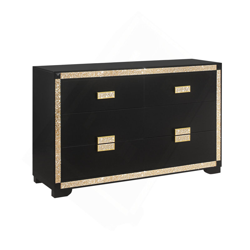 Commode avec finition noire et accents de paillettes dorées