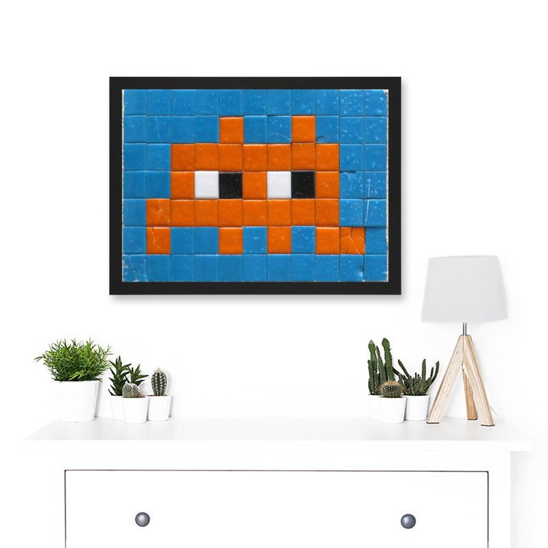 Pixel Monster Space Orange Tiles Invaders 1 Piece Single Picture Frame Wall Art