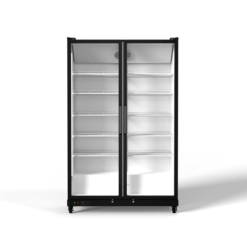 Réfrigérateur à boissons à double porte en acier inoxydable transparent et noir de 80 po x 50 po