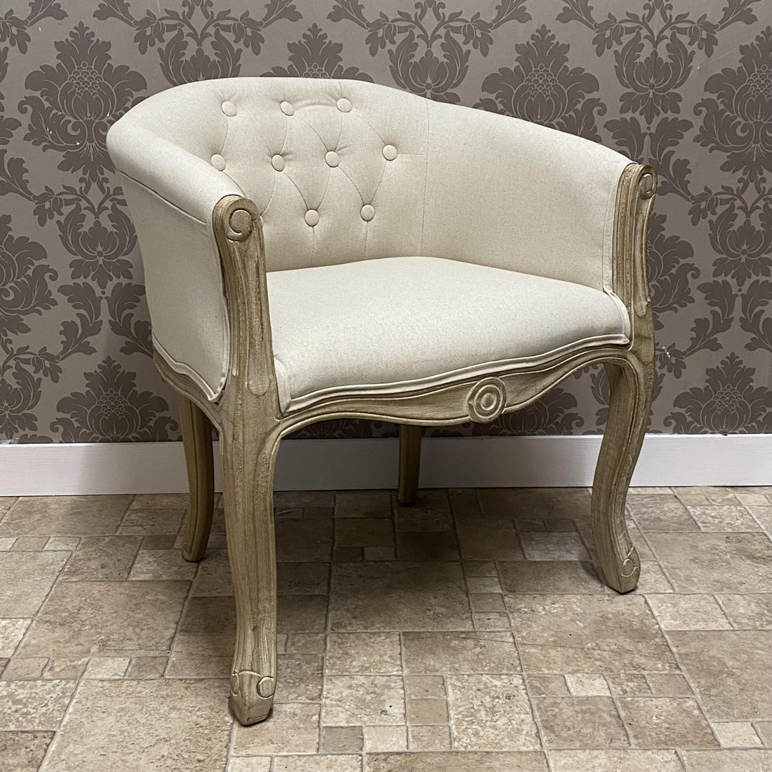 Kiley Upholstered Dining Chair | Handcrafted Linen Armchair with Carved Frame, Elegant Dining Room Furniture
