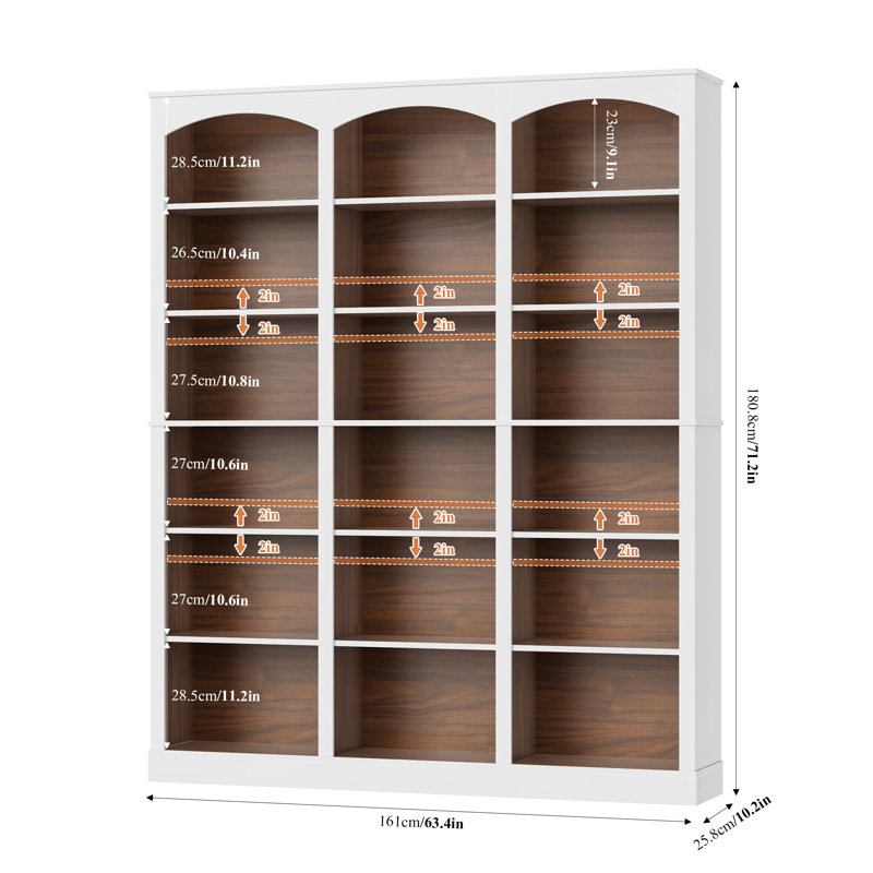 Bibliothèque standard avec tablettes réglables Huckins, White/Brown