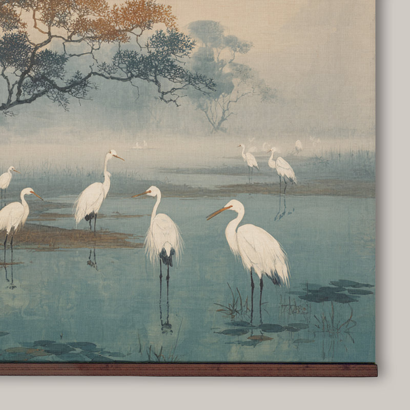 «Herons in Marsh Landscape», art mural sur toile, H 32 po x l 48 po