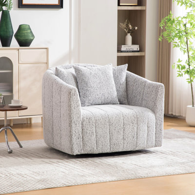 39"W Upholstered Oversized 360° Swivel Accent Barrel Chair And Half Cozy Sofa With 3 Pillows, Channel Tufted Pumpkin-Shape Club Armchair For Living Room, Bedroom, Office, Lounge