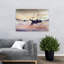 Coucher de soleil, bateaux, réflexion, paisible, serein, tranquille, coucher de soleil, reproduction d'art sur la plage-130642372