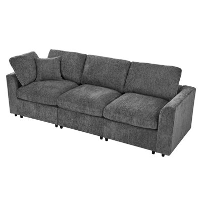Chenille Upholstered Couch with Solid Wood Frame