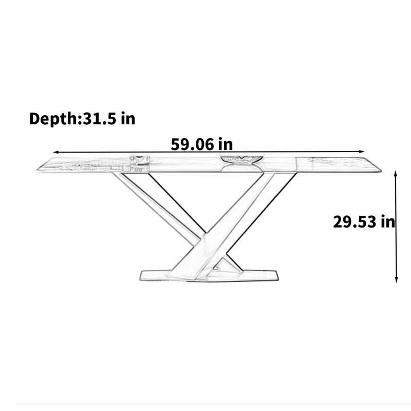 Minimalist Italian rectangular dining table, 29.53"H x 59.06"L x 31.5"W