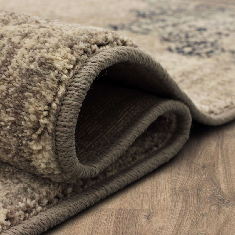Gray and Beige Synthetic Medallion Stain-Resistant Area Rug