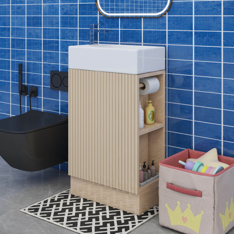 18.6" Bathroom Vanity With Sink, Bathroom Vanity Cabinet With Two-Tier Shelf, Natural