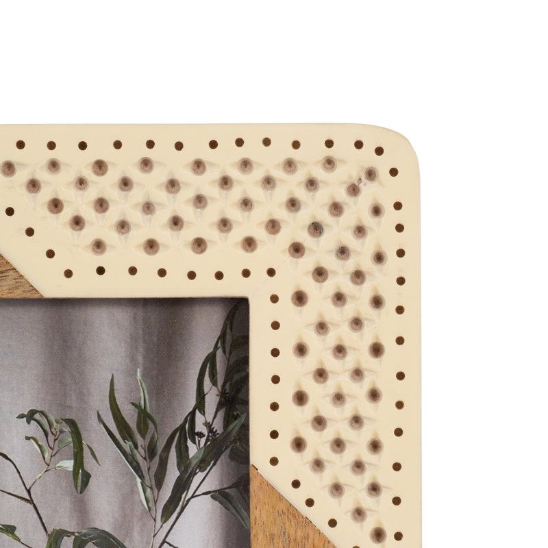 Woven Photo Frame - Contemporary Ivory and Natural Brown Wood and Resin Decorative Picture Frame for Home or Office Photo Display - Photo Gift Idea.