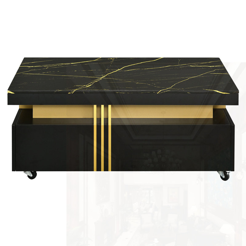 Table basse contemporaine avec plateau en faux marbre, Noir