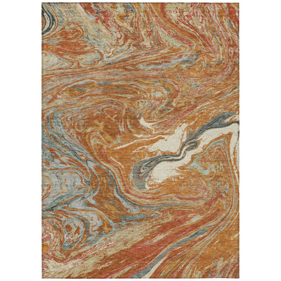 8' X 10' Brown Beige And Gray Abstract Washable Indoor Outdoor Area Rug