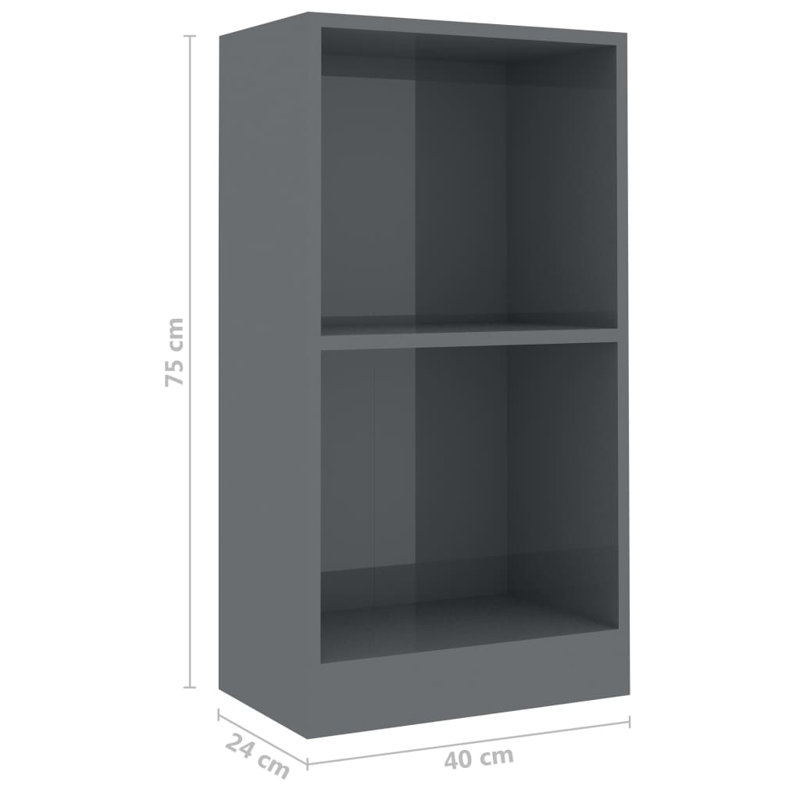Bookshelf Engineered Wood, Concrete Grey, (2 Shelves) 75 cm H x 40cm W x 24cm D