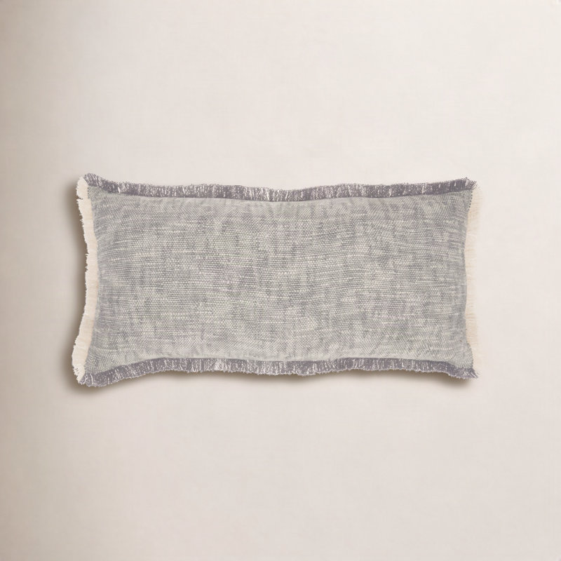 Gomer Fringed Cotton Reversible Throw Pillow, Gray