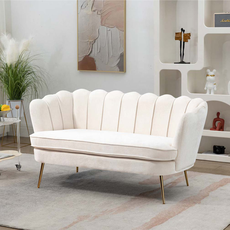 Shay 59.2" Flared Arm Curved Loveseat, Beige Chenille