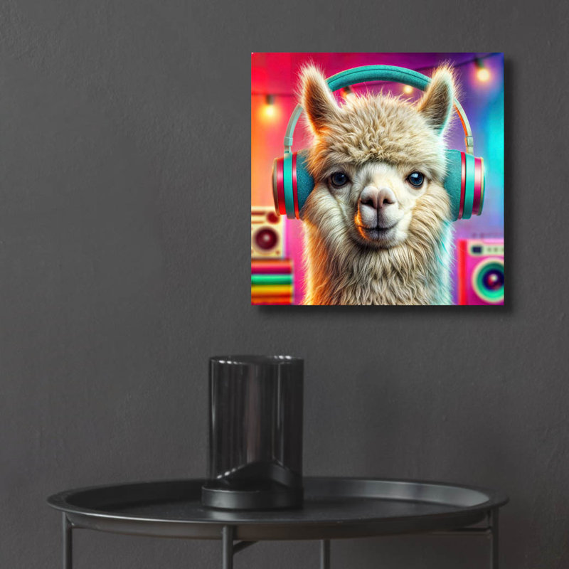  «Alpaca Party Animal» par Rey Klimt, art mural en verre acrylique, 12 po x 12 po