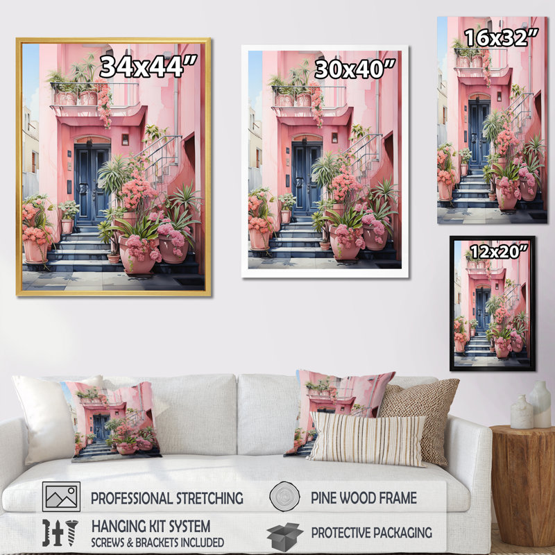 «Pink Miami Artful Facades I - City Miami», reproduction sur toile encadrée, Cadre photo blanc, H 32 po x l 24 po x P 1 po