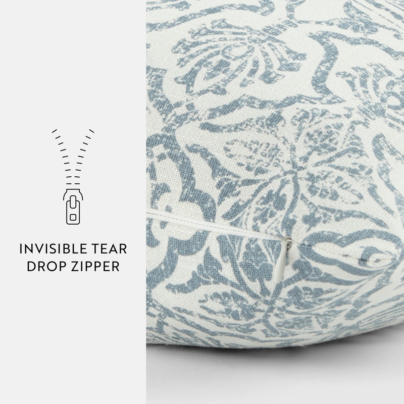 Elegant Patterns Cotton Decor Throw Pillow in Antique Floral, Blue