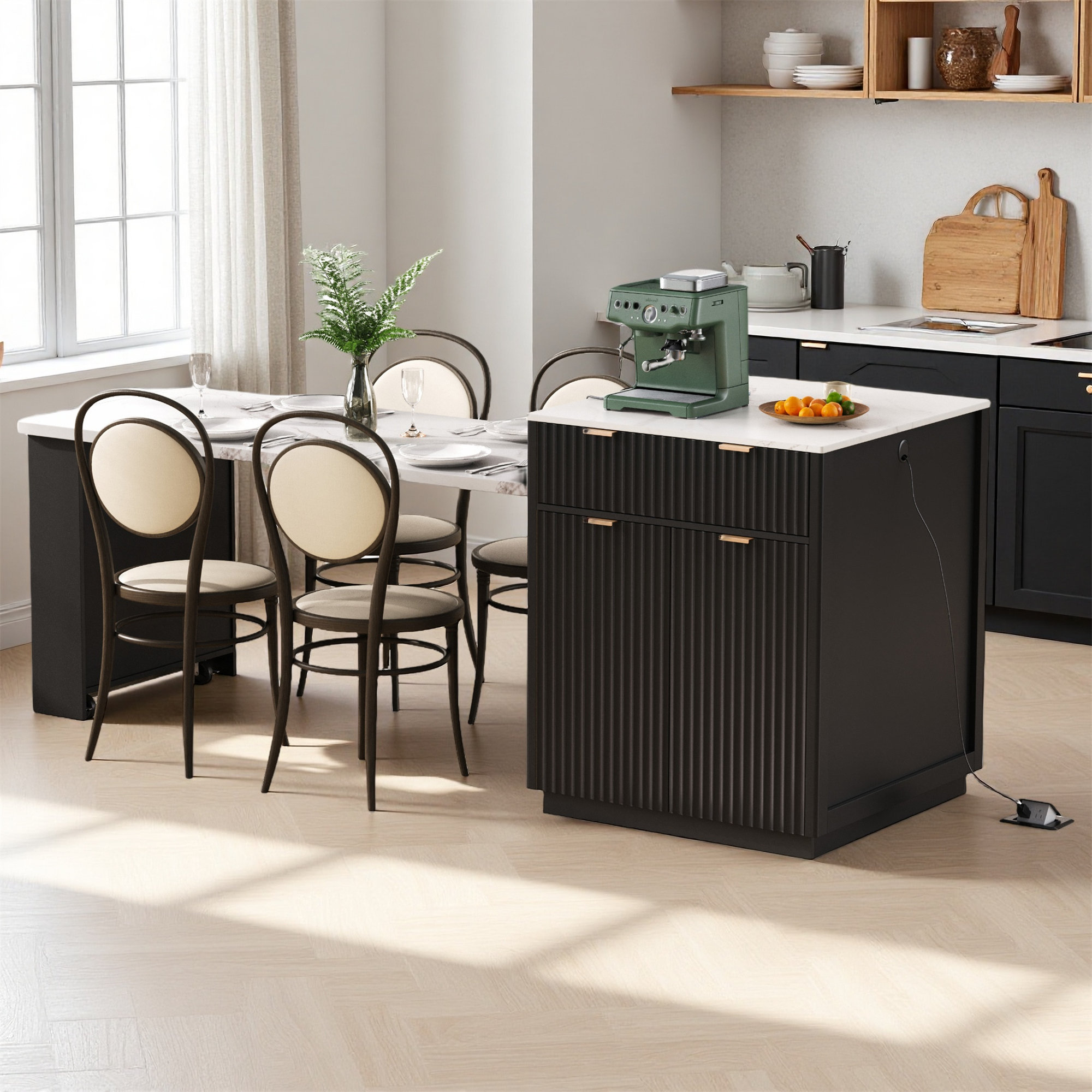 Lark Manor Timeless Fluted Kitchen Island With Extendable Dining Table ...