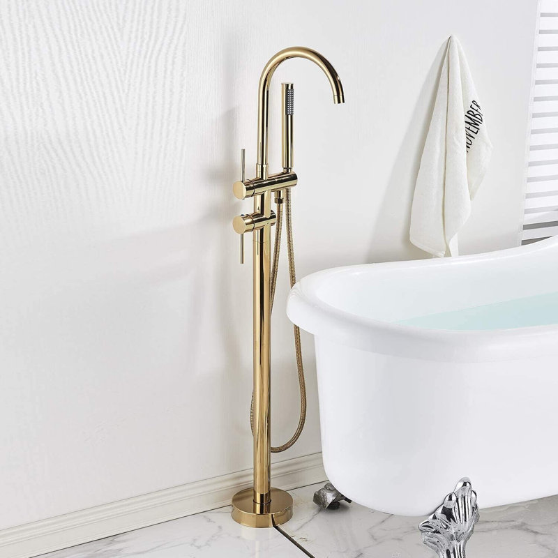 Zehr 2 Handle Floor Waterfall Faucet Bath Filler with Diverter