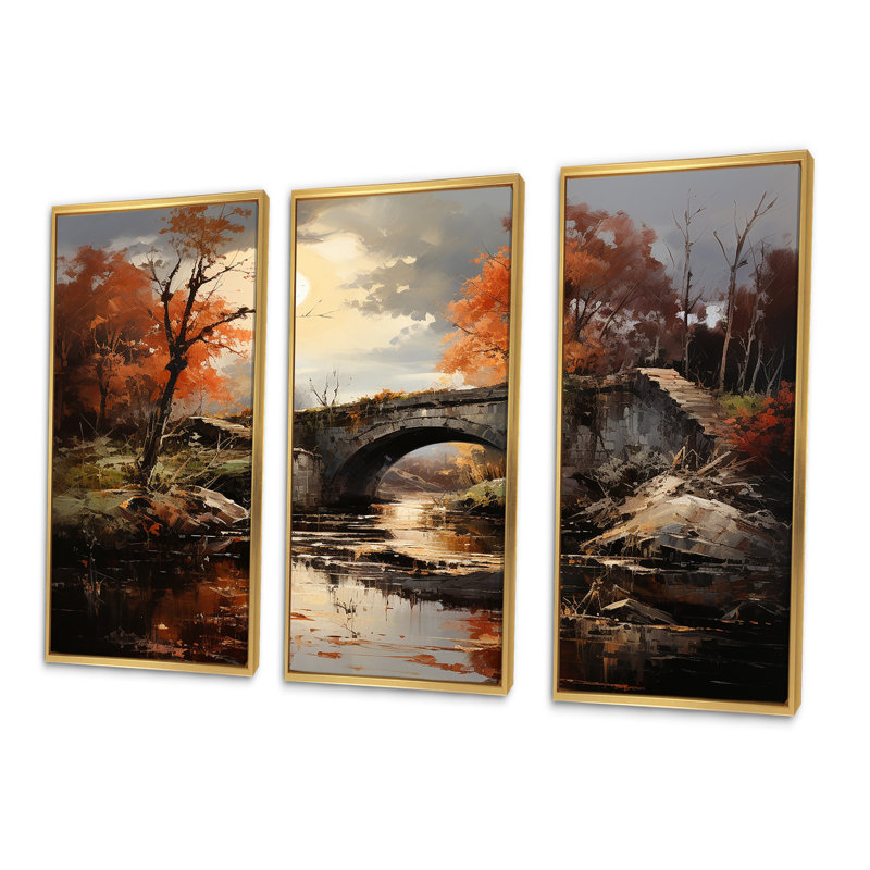 Ensemble de salon Bridges Sunrise I - Bridges Wall Art, Cadre flottant doré, H 28 po x l 36 po x P 1 po