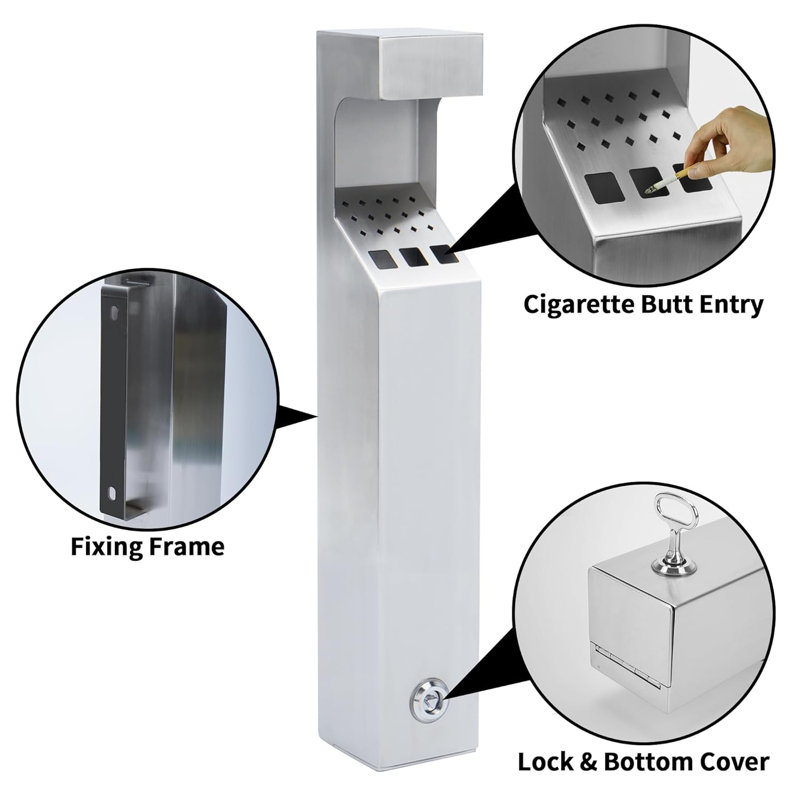 Wall Mounted Trash Can Large Capacity Garbage Can Stainless Steel Ash Bin Outdoor Rainproof Trash Container
