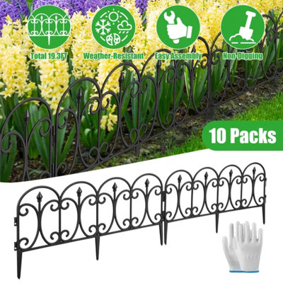Paquet de 10 bordures de jardin en PP flexible, bordure de paysage réglable à angle emboîtable 19,3 pi, clôture de pelouse résistante aux intempéries pour chemin de lit de fleurs