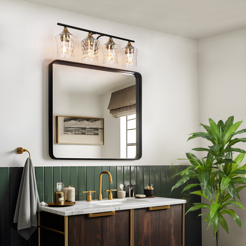 Éclairage pour salle de bain 4 lumières à intensité variable avec verre martelé Balendran, Martelé