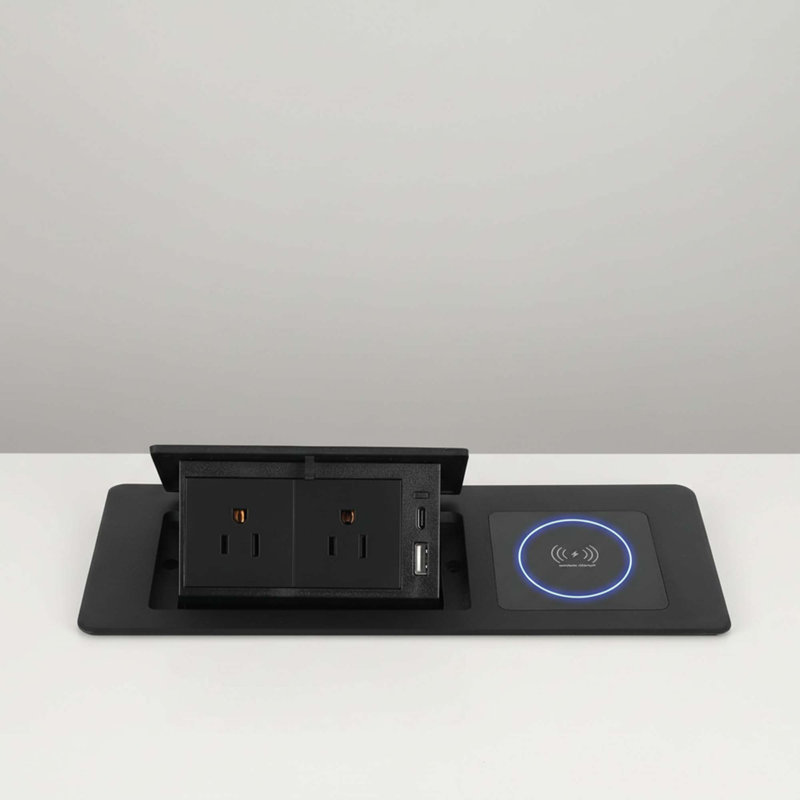 Chargeur automatique sans fil 15 W pour table à pop-up 2 prises CA USB A USB C 5,9 pi cordon d'alimentation encastré noir bureau de conférence cuisine de bureau