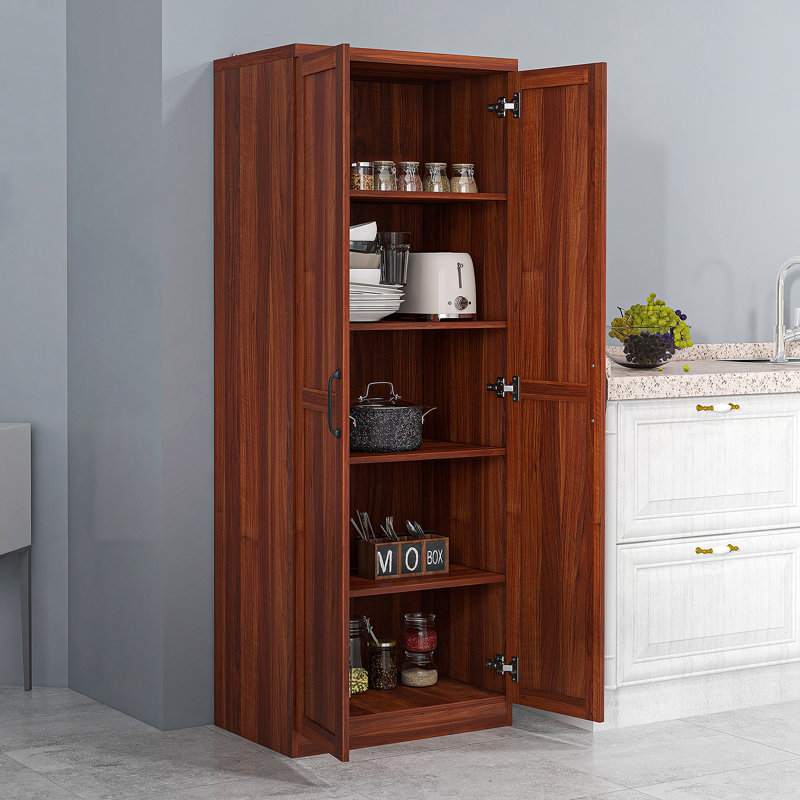 Pantry Cabinet With Adjustable Shelves, Doors, Brown