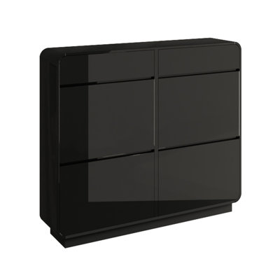 47.2" Wide High Gloss Shoe Storage Cabinet with 4 Flip Drawers & Top Drawer, Narrow Entryway Shoe Organizer with Adjustable Shelves for Hallway & Apartment