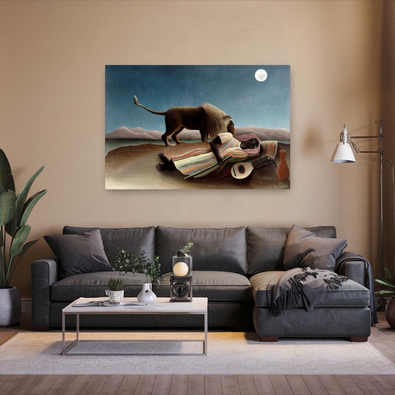 «Sleeping Gypsy», 1897, classique traditionnel abstrait, paysage de lion, art mural, H 40 po x l 60 po