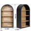 Bibliothèque de 4 tablettes arquées noires de 42,93 po de hauteur, de rangement, d'armoire rétro et moderne, de construction stable, de 43 po de hauteur avec un design élégant, basculant et polyvalent