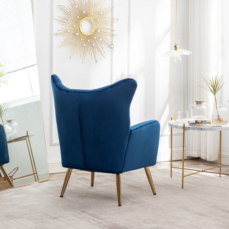 Fauteuil d'appoint à dossier capitonné en velours Sovarol, Bleu