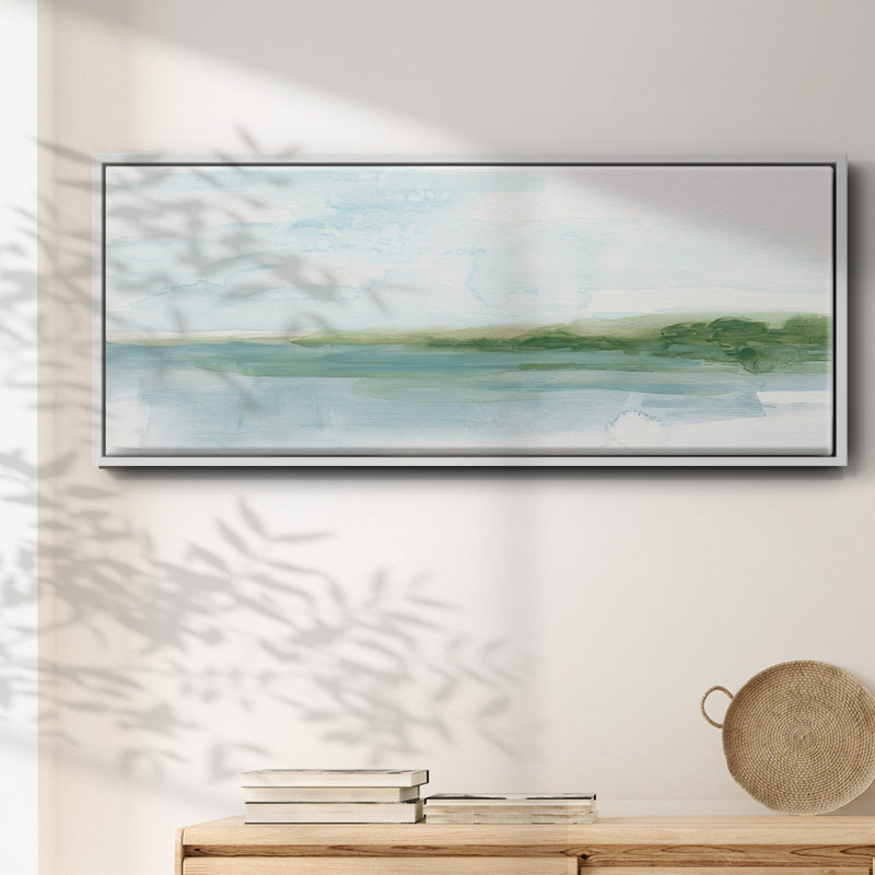 Green Ribbon Coast I, Pas de tapis, H 27 po x l 41 po x P 2 po, Toile encadrée flottée blanche