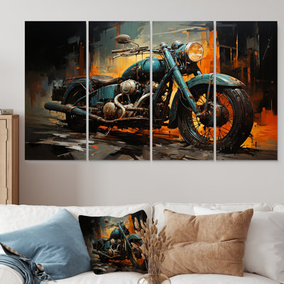 Motocyclette classique jaune et noire II - art mural de moto 4 pièces pour le salon
