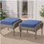 Ensemble de 2 repose-pieds d'extérieur en rotin gris avec coussin bleu pour cour ou terrasse